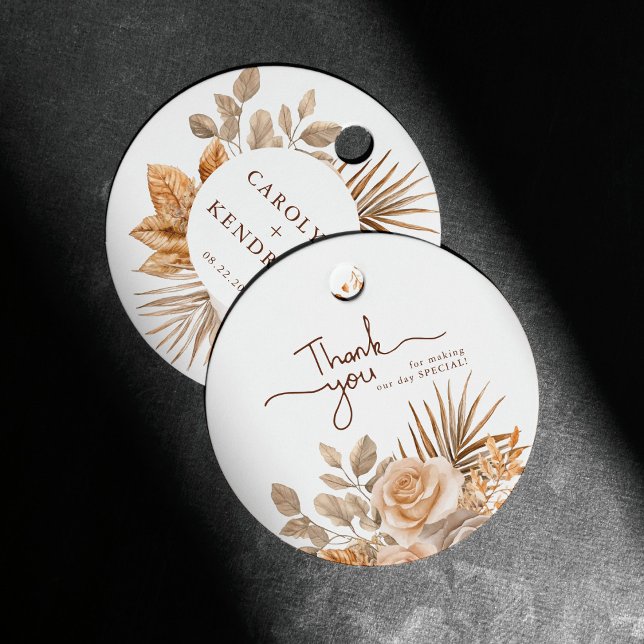 Étiquettes Cadeau Elégant Boho Neutre Mariage floral Merci (Créateur téléchargé)