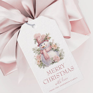 Étiquettes-cadeau Élégant bonhomme de neige de Noël Floral