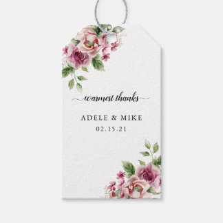 Étiquettes-cadeau Élégant bouquet de roses roses à l'aquarelle pour
