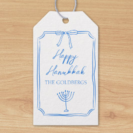 Étiquettes-cadeau Elegant Bow Menorah Nom personnalisé Happy Hanoukk