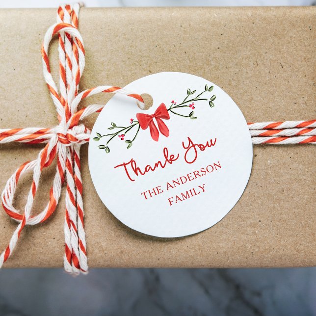 Étiquettes Cadeau Élégant Bow rouge Merci de Noël personnalisé (Créateur téléchargé)