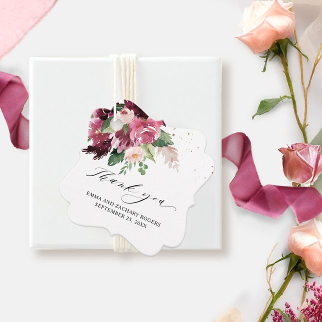 Étiquettes Cadeau Elégant Broussot Bourgogne et Merci Mariage rose (Créateur téléchargé)
