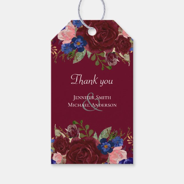 Étiquettes-cadeau Élégant budget Burgundy Blue Floral Mariage (Devant)