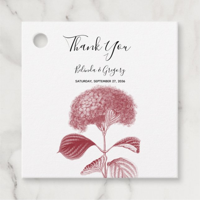 Étiquettes Cadeau Elégant cadeau Mariage Hydrangea Bourgogne (Devant)