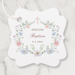 Étiquettes Cadeau Élégant cadre floral Baptême