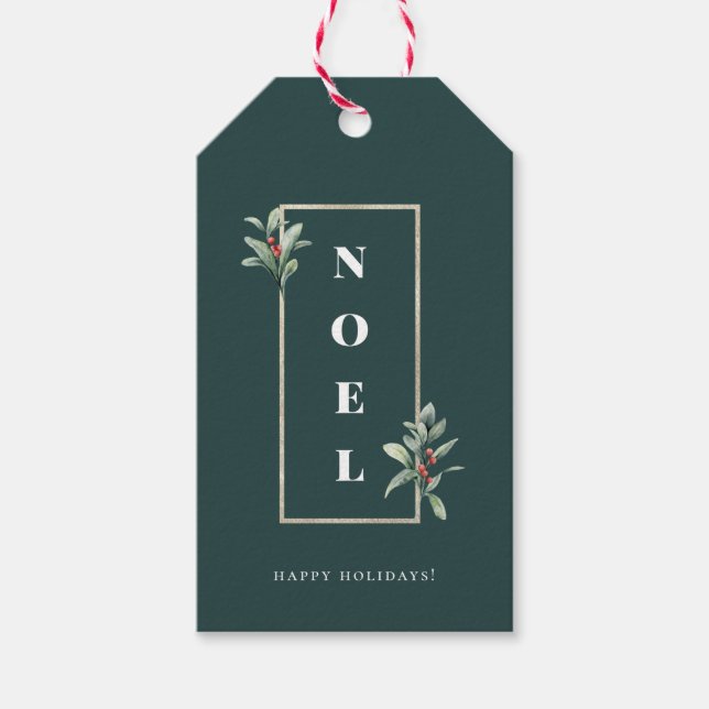 Étiquettes-cadeau Elégant cadre NOEL Gold Winter Berry (Devant)