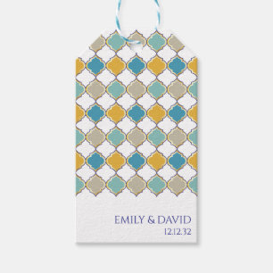 Étiquettes-cadeau Elégant carrelage marocain Mariage bleu jaune