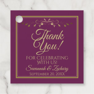 Étiquettes Cadeau Elégant Cassis Magenta & Gold Mariage Merci
