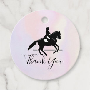 Étiquettes Cadeau Elégant cavalier de Dressage sur un Merci d'aquare