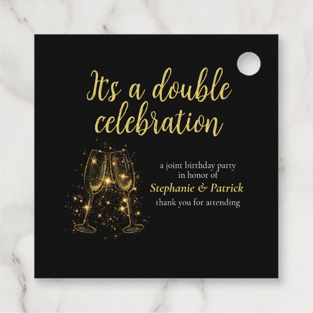 Étiquettes Cadeau Élégant Champagne Double Célébration (Dos)