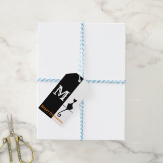 Étiquettes-cadeau Élégant chat noir avec classique initial