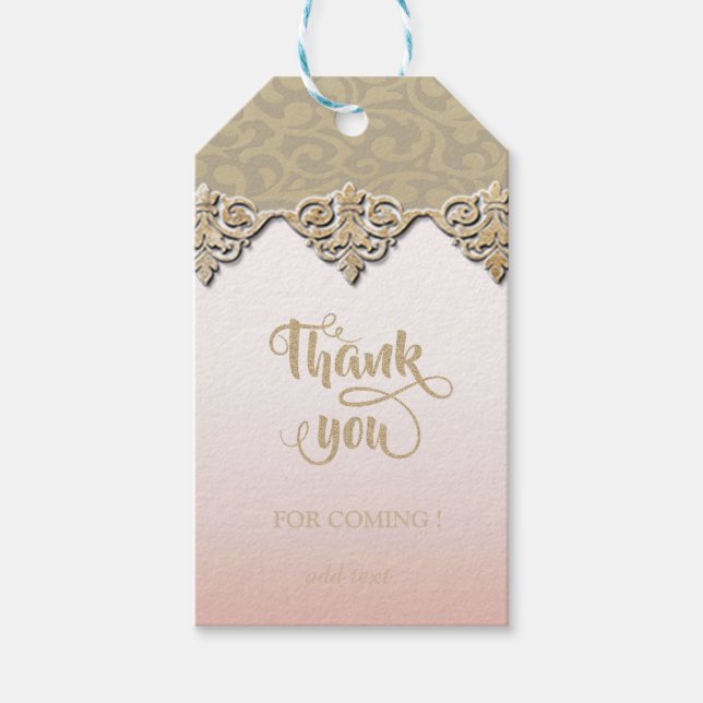 Étiquettes-cadeau Élégant Chic, Damas, Glitterie, Merci (Devant)