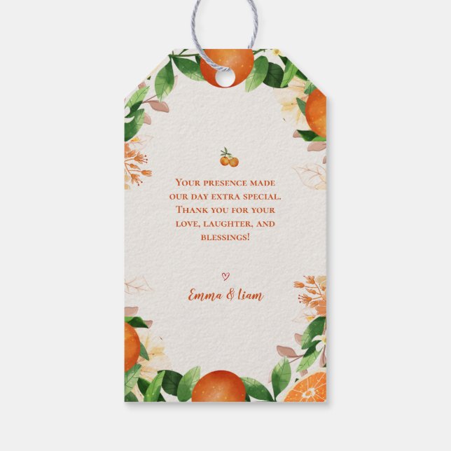 Étiquettes-cadeau Elégant Citrus Orange Mariage Merci Favoriser (Dos)