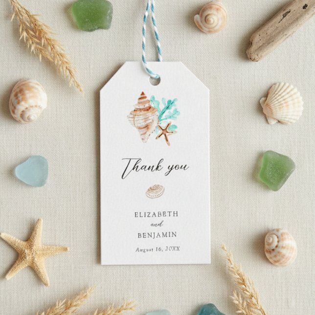 Étiquettes-cadeau Elegant Coastal Seashell Thank you Beach Wedding (Créateur téléchargé)