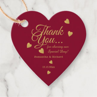 Étiquettes Cadeau Élégant Cœur de remerciement de mariage Burgundy &
