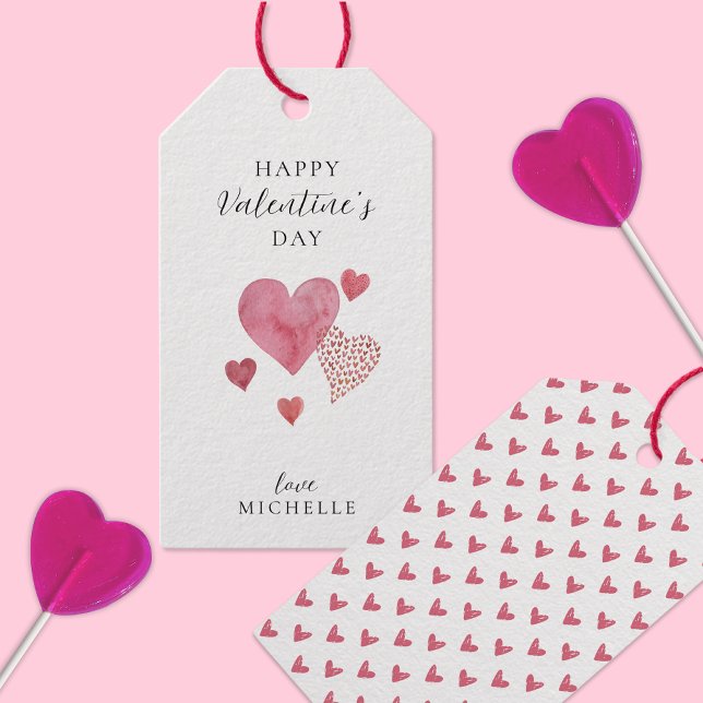Étiquettes-cadeau Elégant Coeurs d'aquarelle, Saint-Valentin (Créateur téléchargé)