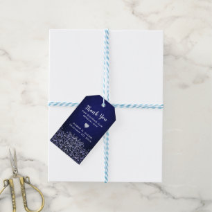 Étiquettes-cadeau Élégant Damas bleu et blanc Mariage d'hiver