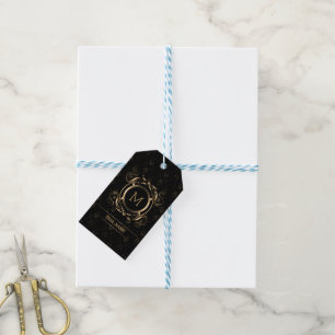 Étiquettes-cadeau Élégant Damas Noir Avec Cadre Or