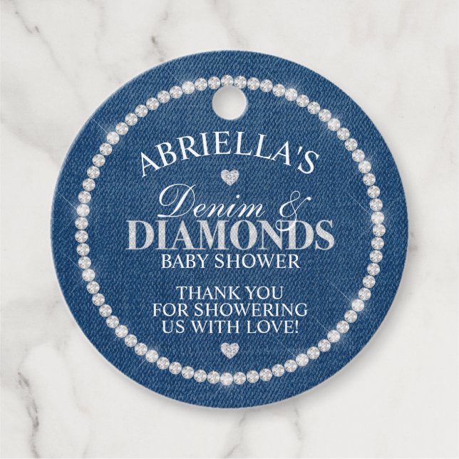 Étiquettes Cadeau Élégant Denim et diamants (Devant)