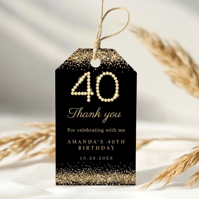 Étiquettes-cadeau Elegant Diamonds 40th Birthday Party Thank you  (Gold 40th Birthday Party thank you gift tag)