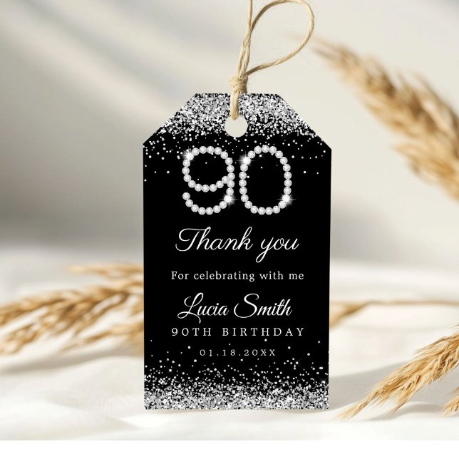 Étiquettes-cadeau Elegant Diamonds 90th Birthday Party Thank you  (Créateur téléchargé)