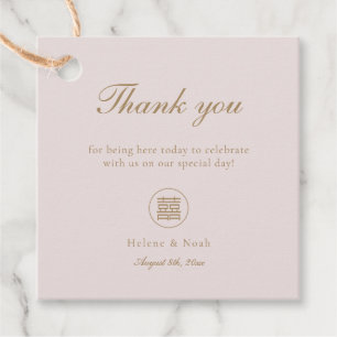 Étiquettes Cadeau Élégant double bonheur rose moderne Mariage asiati