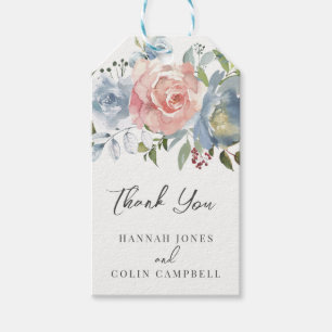 Étiquettes-cadeau Elégant Dusty Blue et Rose Floral Swag