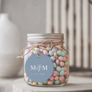 Étiquettes Cadeau Elegant Dusty Blue Monogram Ampersand Wedding