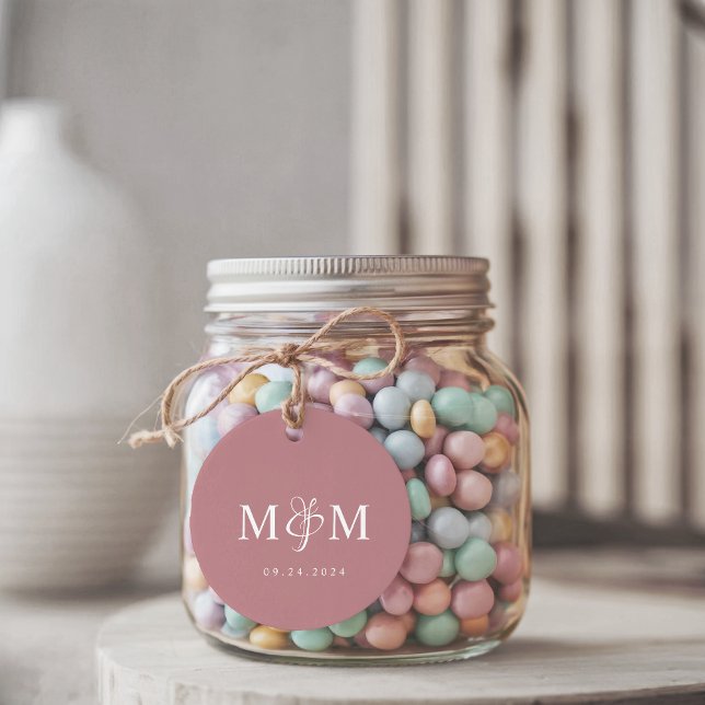 Étiquettes Cadeau Elegant Dusty Rose Monogram Script Wedding (Créateur téléchargé)