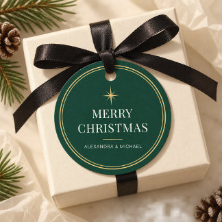 Étiquettes Cadeau Élégant Émeraude Vert & Or Noël
