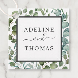 Étiquettes Cadeau Élégant Eucalyptus Mariage Monogramme