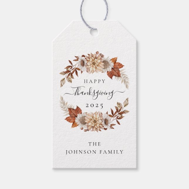 Étiquettes-cadeau Elegant Fall Wreath Happy Thanksgiving (Devant)