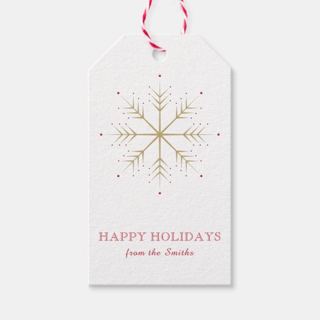 Étiquettes-cadeau Élégant Faux Gold Red Snowflake (Devant)