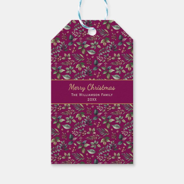Étiquettes-cadeau Élégant Festif Bourgogne Floral Custom Christmas (Devant)