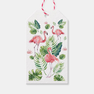 Étiquettes-cadeau Élégant Flamant rose rose Tropical Feuille Motif