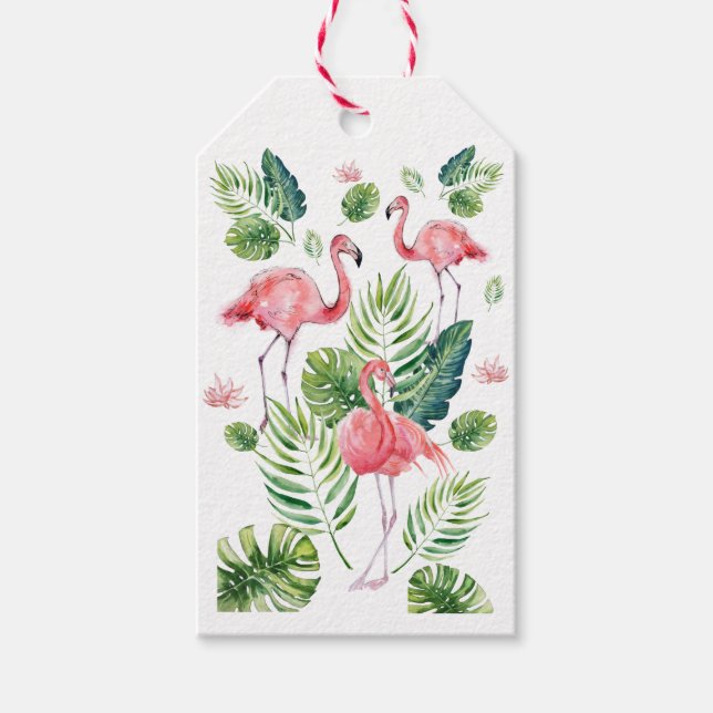 Étiquettes-cadeau Élégant Flamant rose rose Tropical Feuille Motif (Devant)