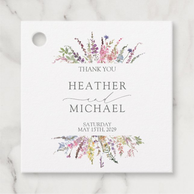 Étiquettes Cadeau Élégant Fleur sauvage  Floral Mariage (Devant)