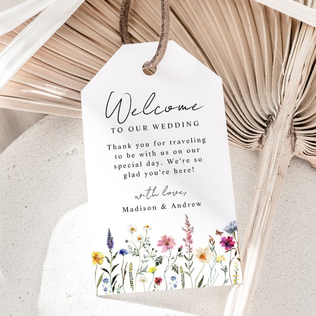 Étiquettes-cadeau Elégant Fleur sauvage Meadow Mariage Bienvenue (Créateur téléchargé)