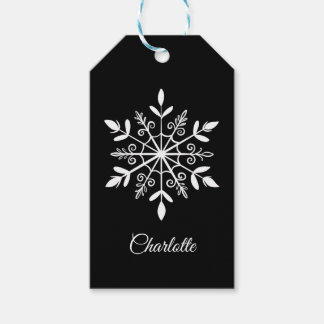 Étiquettes-cadeau Élégant flocon de neige noir et blanc Personnalisé