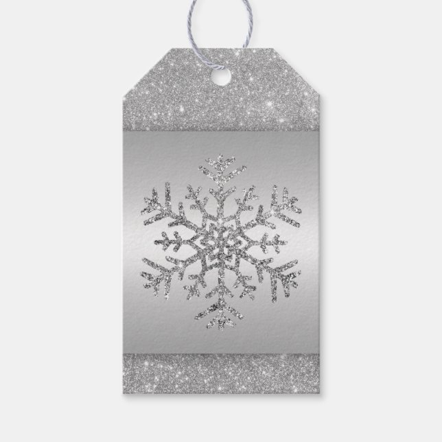 Étiquettes-cadeau Élégant flocon de neige Parties scintillant argent (Devant)