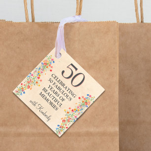 Étiquettes Cadeau Elégant Floral 50th Birthday Favor Balise 50 perso