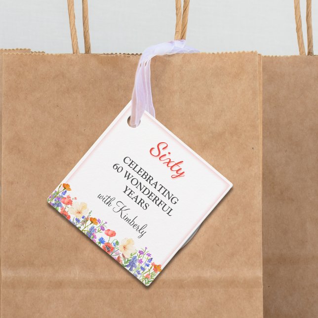 Étiquettes Cadeau Elégant Floral 60e Anniversaire Favor Balise 60 pe (Créateur téléchargé)