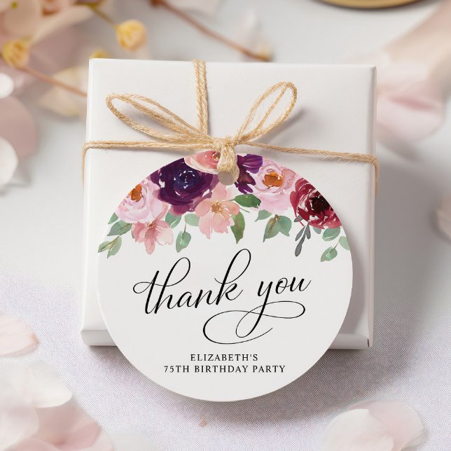 Étiquettes Cadeau Elégant Floral 75e anniversaire Merci de fête (Créateur téléchargé)