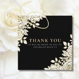 Étiquettes Cadeau Élégant Floral Black Gold Minimal Mariage officiel