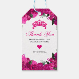 Étiquettes-cadeau Elégant Fuchsia rose argent Merci floral cadeau