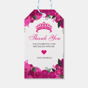Étiquettes-cadeau Elégant Fuchsia rose argent Merci floral cadeau