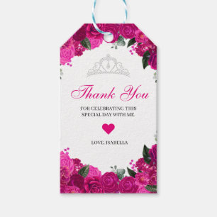 Étiquettes-cadeau Elégant Fuchsia rose argent Merci floral cadeau
