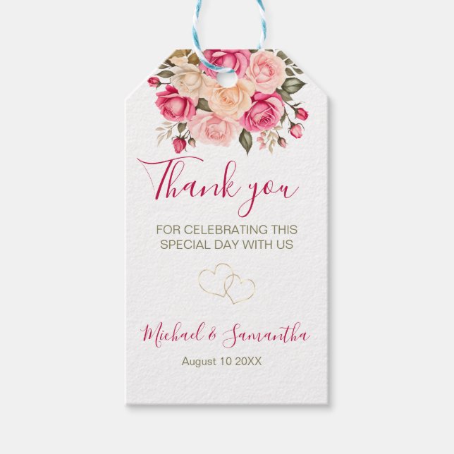 Étiquettes-cadeau Élégant Fucia Rose rose et ivoire Mariage (Devant)