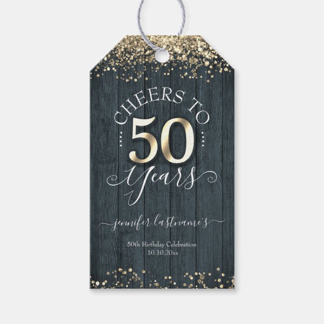 Étiquettes-cadeau Élégant Gold 50th Birthday Script (Devant)