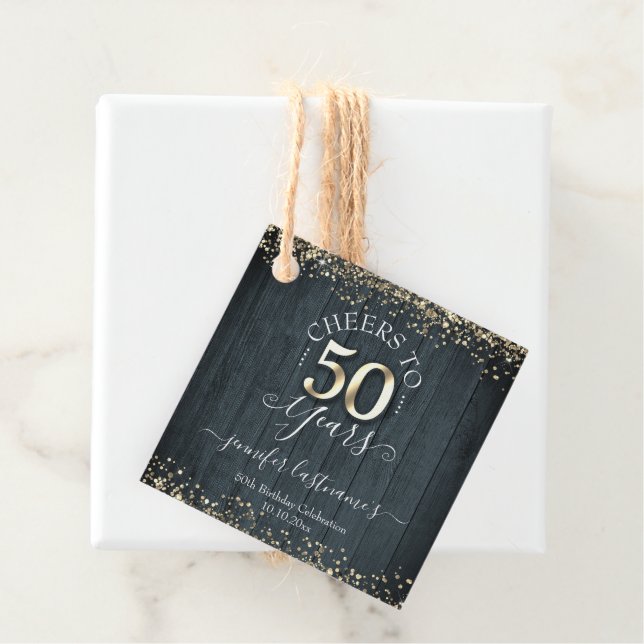 Étiquettes Cadeau Élégant Gold 50th Birthday Script (En situation)